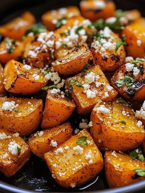 Sweet Meets Savory: Roasted Sweet Potatoes with Feta and Honey Delight Feta And Honey, Potatoes With Feta, Honey Feta, Honey Roasted Sweet Potatoes, Sweet Potato Recipes Roasted, Sweet Potato Recipe, Feta Recipes, Roasted Sweet Potato, Potato Recipe