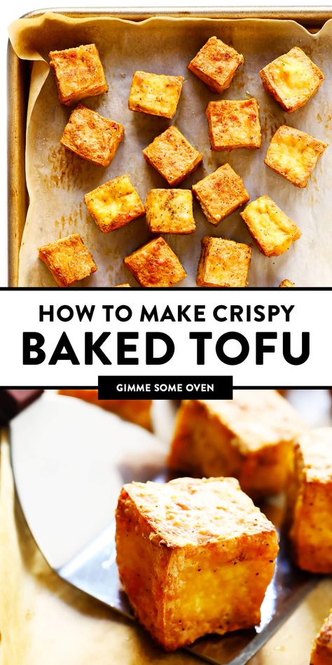 Crispy Baked Tofu, Tofu Recipes Healthy, Tofu Recipe, Gimme Some Oven, Baked Tofu, Tasty Vegetarian Recipes, Idee Pasto Sano, Tofu Recipes, Vegan Dinner Recipes