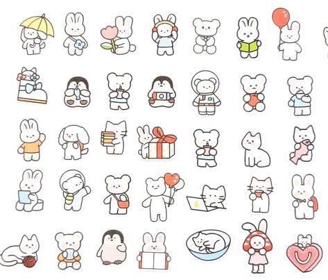 Cute Stickers Printable Kawaii Stamps, Small Easy Drawings, Cute Animal Stickers, Cute Easy Doodles, Cute Laptop Stickers, Stickers Kawaii, Hello Kitty Drawing, Scrapbook Stickers Printable, Easy Doodle Art