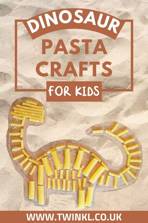 Pasta Crafts For Kids, Pasta Skeleton, Craft Dinosaur, Dinosaur Crafts Kids, Quick Kids Crafts, Dinosaur Crafts Preschool, Dinosaur Template, Dinosaur Theme Preschool, Pasta Crafts