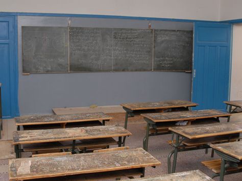 Junior High Classroom ------------         Both French and Arabic are taught in Moroccan schools, and it is sometimes difficult to incorporate the many different Arabic dialects spoken in Morocco into class instruction. This classroom is located at a middle-class junior high in Meknes. (Meknes, Morocco, October 2006) Junior High Classroom, Meknes Morocco, Middle Class, Junior High, Private School, Senior Year, Morocco, Madrid, Conference Room Table