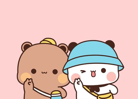 Cute Couple Wallpaper Laptop, Bubu Dudu Wallpaper Laptop, Gif Couple, Panda Background, Animation Story, Dudu Bubu, Hj Story, Cute Panda Cartoon, Panda Cartoon