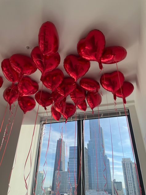 valentines balloons. red heart balloons. red valentines decor. valentines decor. galentines brunch. galentines decor. galentines party. Galentines Party Decor Living Room, Galentines Party Balloons, Galentines Party Decor Balloons, Red Bachelorette Outfit, Heart Themed Bachelorette, Red Galentines Party, Girls Night Valentines Party, Galentine Party Theme, Valentines Place Setting