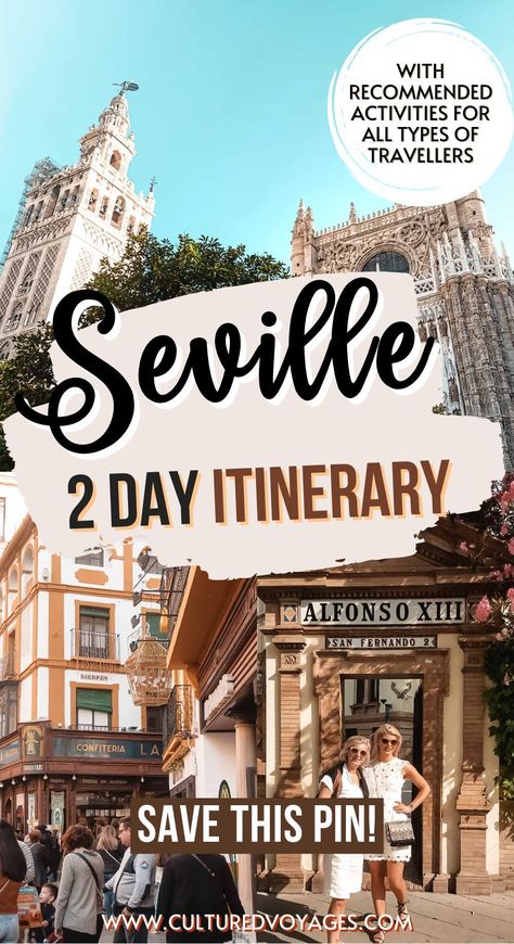 Make the most of 2 days in Seville with our comprehensive guide. This Seville Spain 2 day itinerary will help you discover the best of the city. Whether it's your first visit or a quick getaway, our Seville two days plan includes all the highlights. Experience the charm of Seville in two days. Dive into the details with Cultured Voyages. Seville Spain Itinerary, Seville Itinerary, Seville Spain Travel, Spain Seville, Andalusia Travel, Madrid Spain Travel, Europe Trips, Visit Spain, Alcazar Seville