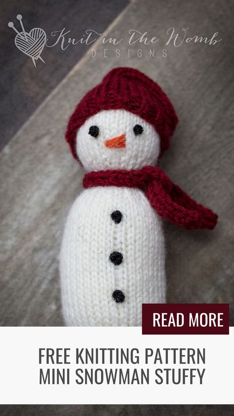 "Craft your winter wonderland with this delightful free knitting pattern for a mini snowman stuffy! Create adorable, huggable companions for the season. Perfect for festive decor or heartfelt handmade gifts. Let the knitting joy begin! ⛄❤️🧶 #Knitting #WinterCrafts #DIYGifts" Knit Candy Cane Pattern, Gifts To Knit For Christmas, Knitting Animals For Beginners, Christmas Knitting Patterns Free Snowman, Loom Knit Snowman, Free Knitted Snowman Pattern, Snowman Knitting Pattern, Free Xmas Knitting Patterns, Holiday Knitting Patterns Free