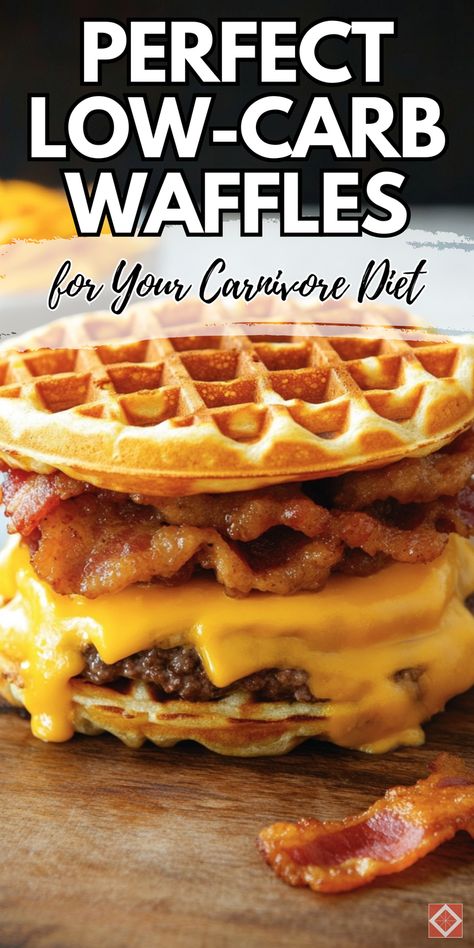 Discover the perfect low-carb waffles for your carnivore diet with this easy recipe. Perfect for your Carnivore Diet Recipes & Ideas board, these waffles are delicious and simple to make. Save this pin and click for detailed instructions and tips. Enjoy a healthy and satisfying breakfast that fits your low-carb lifestyle. Carnivore Chaffle Recipe, Carnivore Diet Breakfast Ideas, Carnivore Diet Recipes Easy, Carnivore Diet Recipes, Bread Replacement, Low Carb Waffles, The Carnivore Diet, Crispy Waffle, Sweet Breakfast Treats