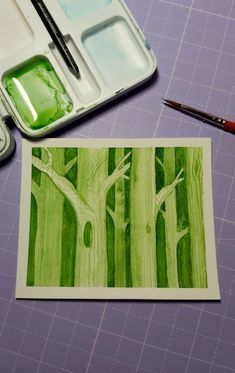 Green Monochromatic Painting, Monochromatic Art Ideas, Watercolor Practice Exercises, Forest Painting Ideas, Monochromatic Art Painting, Monochromatic Painting Ideas, Green Forest Painting, Watercolor Exercises, Monochromatic Drawing