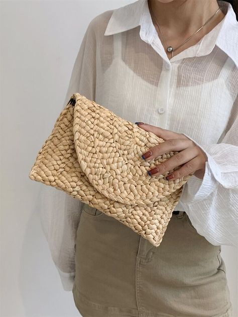 Free Returns ✓ Free Shipping On Orders $49+ ✓. Minimalist Flap Straw Bag- Women Clutches at SHEIN. Beach Vacation Essentials, Paper Sizes Chart, Envelope Handbag, Straw Clutch, Corn Husk, Straw Bags, Tropical Style, White Beige, Summer Essentials