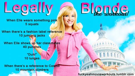 Workout While Watching Tv, Tv Workout Challenge, Disney Movie Workouts, Workouts Photo, Netflix Workout, Disney Workout, Tv Show Workouts, Legally Blonde Movie, Movie Workouts