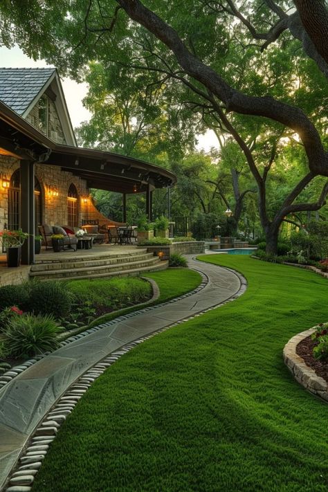 Let Your Lawn Be A Lawn For Backyard Landscaping Ideas Australian Ranch, Backyard With Trees, Korea Room, Functional Backyard, Temple Spa, Green Backyard, Ranch House Remodel, Luxury Exterior, Luxury Landscaping