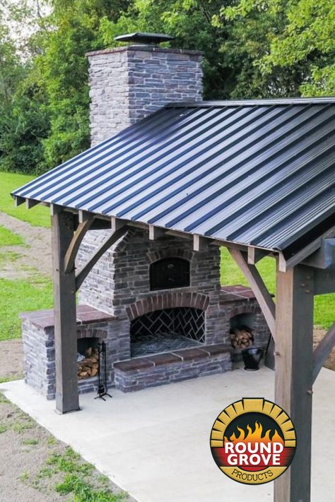 Pergola Fireplace Ideas, Rustic Outdoor Fireplace, Bbq Pavilion Outdoor, Fireplace Pavillion, Outdoor Oven And Fireplace, Pavillion With Fireplace, Outdoor Kitchen Pavilion, Garden Fireplaces Outdoor, Outdoor Fireplace Pavilion