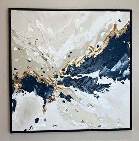 Tracey Senn on Instagram: "“Magnolia blu” . . . 85cm x 85cm Mixed Media on Wood Panel, Framed in Black Satin Timber . . . To book your commission for this piece or similar please email info@traceyannart.com.au or get in touch via DM ✨✨ . . . #abstractart #arty #artgallery #melbourneartist #melbourneart #locart #interiorart #interiordesign #interiorlover #abstractpainting #fluidpainting #arttherapy #mixedmedia #arttreecreations" Cuadros Diy, Gold Art Painting, Melbourne Art, Abstract Art Painting Techniques, Abstract Painting Techniques, Canvas Art Projects, Diy Abstract Canvas Art, Textured Canvas Art, Plaster Art