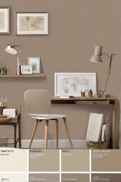 home decor interior design, interior bedroom design, designer wall paint, home paint colors Office Wall Color Ideas, Office Wall Colors, Productive Workspace, Brown Office, Zyla Colors, Sage Green Kitchen, Room Wall Colors, Sleek Furniture, Green Cabinets