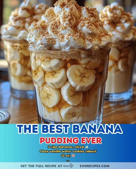 Indulge in the best banana pudding ever with this delicious and easy recipe! Layers of creamy pudding, fresh bananas, and vanilla wafers make for the perfect dessert. #bananapudding #dessertrecipe #easyrecipe #homemadedessert #sweettreat Best Banana Pudding Ever, Best Banana Pudding Recipe, Banana Pudding Ice Cream, The Best Banana Pudding, Old Fashioned Banana Pudding, Southern Recipes Desserts, No Bake Banana Pudding, Tropical Desserts, Southern Recipe