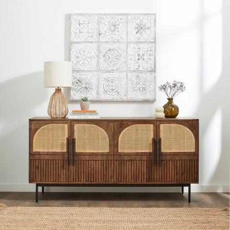 Mila Dark Mango Wood Large Sideboard Side Board Decor, Slim Sideboard, Wabi Sabi House, Dark Wood Sideboard, Mango Wood Sideboard, Foyer Furniture, Rattan Sideboard, Wooden Living Room, Shelves For Storage