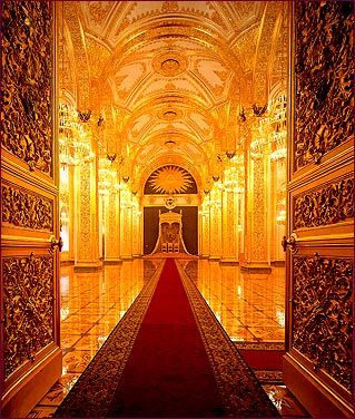 Red yellow glowing Moscow, Terem Palace, the Throne Room via tristarmedia.com Palace Interior, Royal Palaces, Russian Architecture, Castles Interior, Throne Room, Russian History, Beautiful Castles, The Throne, Beautiful Architecture