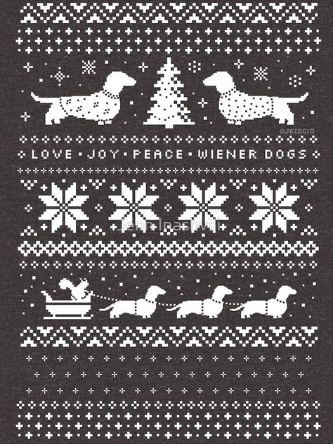 Dachshunds Christmas Sweater Pattern by ShortCoffee Fairisle Patterns, Ugly Christmas Sweater Pattern, Christmas Sweater Pattern, Colorwork Chart, Dachshund Pattern, Dachshund Christmas, Sweater Christmas, Fair Isle Knitting, Knit Stitch Patterns