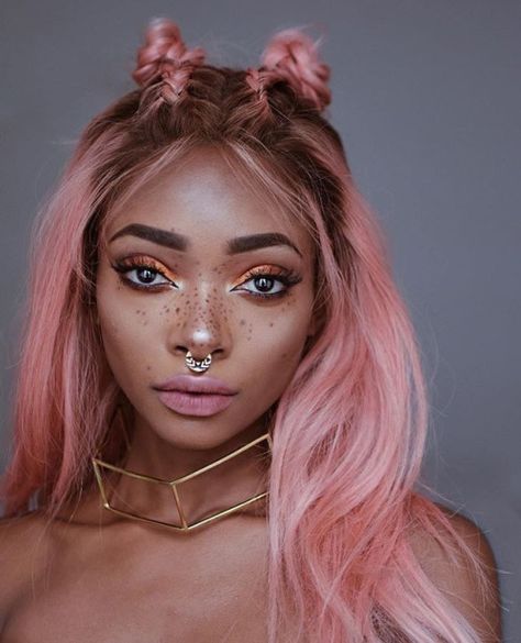 Nyané Lebajoa is a digital influencer, blogger, model and aspiring fashion designer hailing form the UK, currently based in Berlin, Germany. Pink Contacts, Ombre Short Hair, Pastel Pink Ombre, Septum Piercings, Pastel Pink Hair, Dye Ideas, Pink Wig, Magic Hour, Cornrows Braids