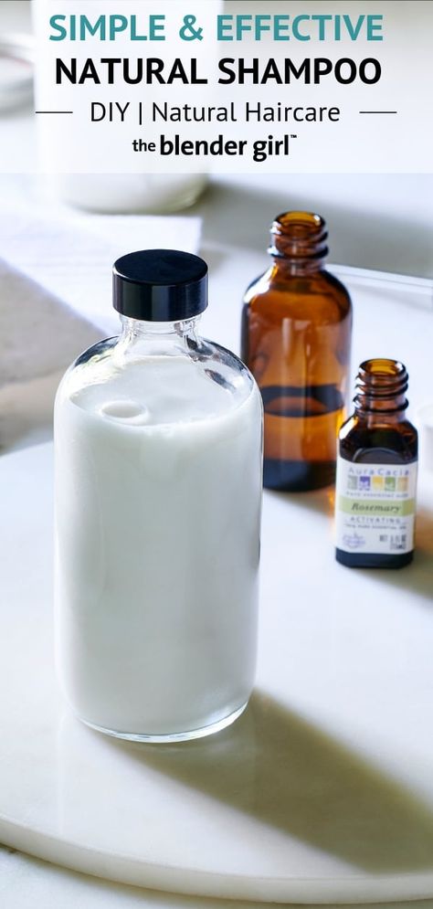 DIY Natural Shampoo Recipe That Really Works - The Blender Girl Diy Vegetable Glycerin Shampoo, All Natural Shampoo Recipe, Diy Shampoo Recipe Without Castile Soap, Diy Shampoo Without Castile Soap, Organic Shampoo Recipe, Diy Clarifying Shampoo For Curly Hair, Diy Natural Shampoo Recipes, Diy Shampoo For Oily Hair, Home Made Shampoo Recipes