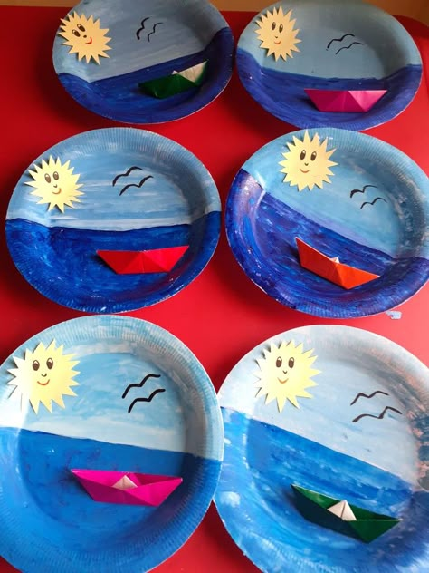 Summer Crafts Paper Plates, Paper Plate Summer Crafts For Kids, Paper Plate Painting Ideas, Paper Plate Crafts For Preschoolers, Paper Plate Painting, Crafts With Paper Plates, Summer School Crafts, Paper Plate Art, Summer Arts And Crafts