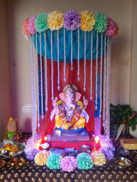 Ganapati Decoration Ideas, Decoration Ganpati, Eco Friendly Ganpati Decoration, Flower Decoration For Ganpati, Ganapati Decorations, Ganesha Decoration, Ganpati Decoration Theme, Ganpati Decoration Ideas, Ganesh Decoration