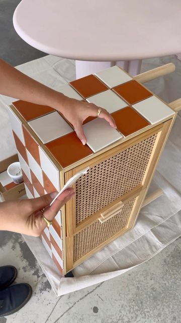 Checker Tile, The Essentials Club, Studio Bathroom, Tile Furniture, Studio Apartment Living, Diy Side Table, Bond Paper Design, Home Design Diy, Wood Shop Projects