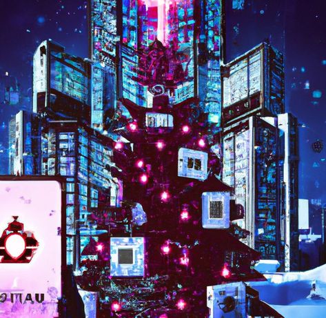 Christmas tree made by cyberpunk family. Cyberpunk Christmas, Futuristic Cyberpunk, Neon Noir, The Metaverse, Christmas Card Design, Christmas Art, Cyberpunk, Vintage Christmas, Card Design