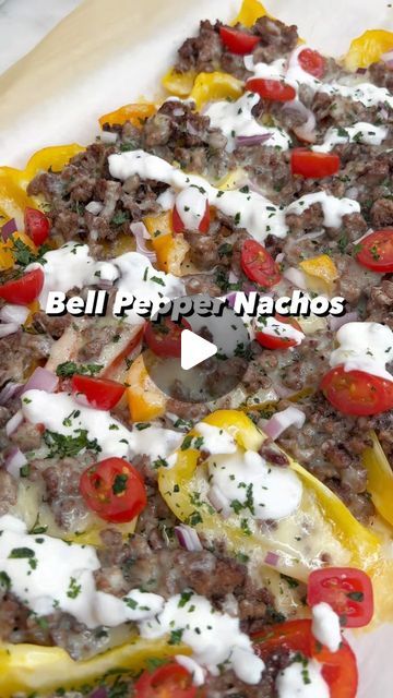 Alissa Francis RD CDE MHSc on Instagram: "My heart loves nachos & veggies, so why not pair them in one recipe! These are my Bell Pepper Nachos that have minimal ingredients, and taste absolutely DELISH! Such an easy recipe to add to your menu, that you will leave you feeling satisfied with a healthy twist!   Ingredients: 5-6 bell peppers, sliced into nacho sizes  500g extra-lean ground beef, pan-fried with oil and S&P, until crispy 1 cup grated white cheddar cheese  Bake 400F x 12-14 minutes   Toppings: red onion, cherry tomatoes, tzatziki sauce, cilantro, guacamole!   Don’t forget to ♥️ this video and follow for more healthy recipe inspiration!  #nachos #bellpeppers #bellpeppernachos #nachocheese #viral #viralvideos #fyp #foryoupage #snack #healthysnack #quickmeals #dietitians #healthyu" Bell Pepper Nachos, Pepper Nachos, Cheese Bake, Cooking Healthy, White Cheddar Cheese, Watermelon Salad, Tzatziki Sauce, Nacho Cheese, White Cheddar