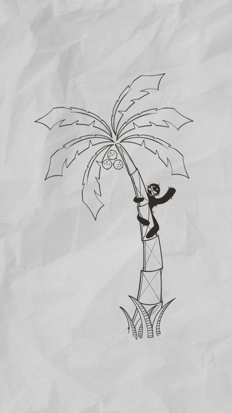 Coconut man climbing a palm tree design. Coconut Tree Tattoo, Climbing Tattoo, Tree Tattoo Men, Tree Climbing, Palm Tree Tattoo, Tree Tattoo, Coconut Tree, Tattoo Idea, Palm Tree