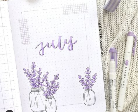 July Theme Bullet Journal, Bujo July Cover Page, July Bujo Ideas, Wall Boarder Ideas Diy, Bujo July Cover, Bujo Monthly Themes, July Bullet Journal Cover Ideas, Bullet Journal July Theme, Boder Degin On Paper Cute