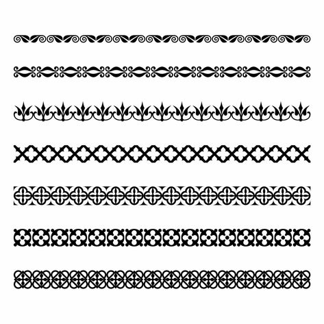 Download the Vintage ornate seamless border vector set concept pattern in traditional style. curls and spirals ornament isolated on white background 18839007 royalty-free Vector from Vecteezy for your project and explore over a million other vectors, icons and clipart graphics! Seamless Border Design, Border Design Geometric, Small Border Designs, Boder Patten, Vector Border Design, Traditional Border Design, Geometric Border Design, Egyptian Embroidery, Manicured Garden