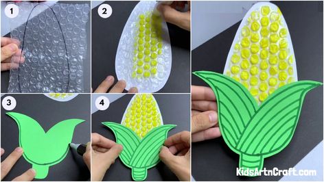 How to Make Bubble Wrap Corn Craft Easy Tutorial Corn Bubble Wrap Craft, Bubble Wrap Corn Craft, Jesen Vrtic, Soal Tk, Bubble Wrap Crafts, Corn Craft, Bubble Wrap Art, Bubble Crafts, How To Make Bubbles