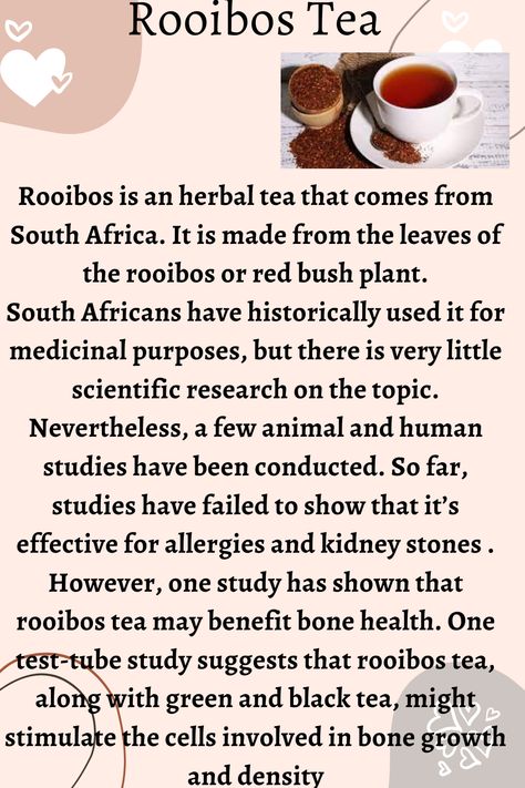 #tea #healthytea #herbaltea #diettea #weightloss #health #Rooibos Rooibos Tea Benefits, Bush Plant, Healthy Teas, Rooibos Tea, Tea Benefits, Bone Health, Test Tube, Health Facts, Health Supplements