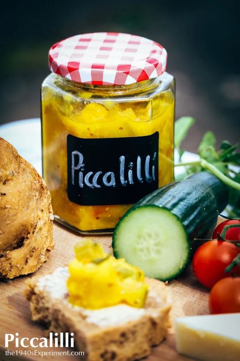 Piccalilli – Recipe No. 185 – The 1940's Experiment Sweet Mustard Pickles Recipe, Mustard Pickle Recipe, Piccalilli Recipes, Branston Pickle, Homemade Mustard, Home Canning Recipes, Relish Recipes, Cucumber Recipes, Jelly Recipes