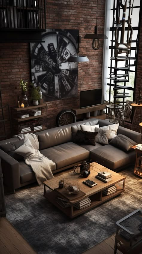 Men Living Room Ideas Apartments, Men Living Room Ideas, Living Room Ideas White, Living Room Ideas Simple, Room Ideas Color Schemes, Living Room Ideas Grey, Masculine Living Room Ideas, Room Ideas White, Edison Bulb Lighting