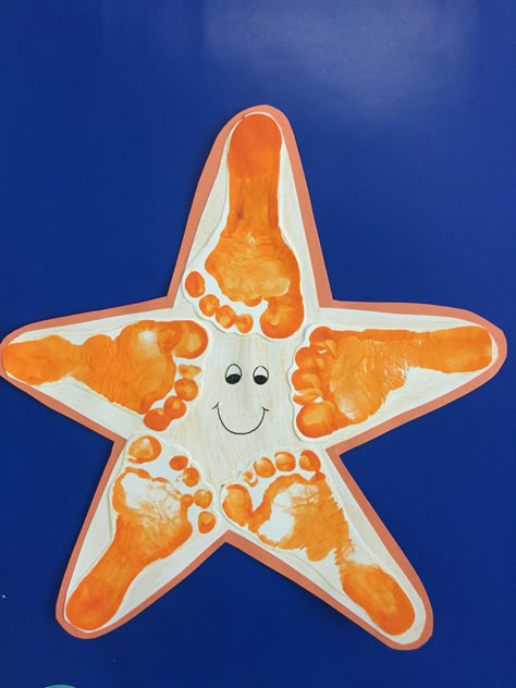 Starfish footprint- under the sea footprint Under The Sea Crafts, Daycare Classroom, Starfish Art, Infant Room, Infant Classroom, Baby Art Projects, Footprint Crafts, Preschool Craft, Sea Crafts