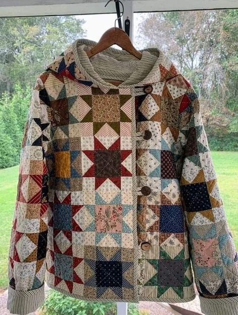 Patchwork Chore Coat Pattern, Chore Coat Pattern Sewing, Quilted Tops For Women, Patchwork Quilt Coats, Quilted Chore Coat, Coats Made From Old Quilts, Patchwork Chore Coat, Upcycled Wool Blanket Coat, Patchwork Quilt Coat