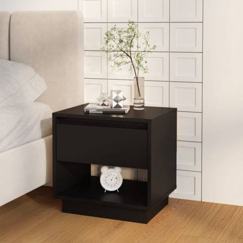 Bedside Cabinet Black 45x34x44 cm Engineered Wood https://hipomarket.co.uk/bedside-tables/108173-bedside-cabinet-black-45x34x44-cm-engineered-wood-8720286834510.html This bedside cabinet exudes a classic charm and makes a great addition to your living space. This nightstand features a sturdy and durable construction, ensuring its long-lasting service. The drawer and the open compartment provide ample storage space for keeping your small items well organised and within reach. The sturd... Affordable Nightstand, Black Nightstand, Affordable Bedding, Wood Bedside Table, Sonoma Oak, Bedside Cabinet, Love Your Home, Small Items, Bedside Table