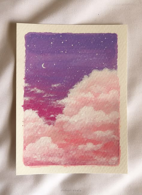 Aesthetic Easy Drawings Colorful, Sunset Clouds Painting Acrylic Easy, Easy Landscapes To Paint, Paint Clouds Acrylic Easy, Cloud Painting Easy, Colorful Clouds Painting, Clouds With Acrylic Paint, Guache Paintings Easy, Gouache Clouds