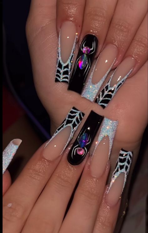 Spooky Nails Halloween, Nails Tapered Square, Nails Acrylic Halloween, Halloween Nails Spooky, Acrylic Nails Pink, Pink Halloween Nails, Nails Spooky, Horror Nails, Holloween Nails