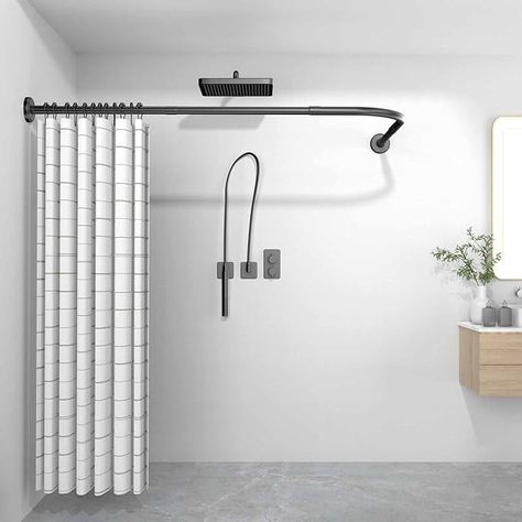 Raoot Shower Curtain Rail Black L Shape 71 - 102 x 112 - 173 cm Adjustable Shower Curtain Angle Rods Drilling or No Drilling Includes Shower Curtain Rings : Amazon.de: Home & Kitchen L Shaped Shower Curtain Rod, L Shaped Shower Curtain, Outdoor Shower Curtain, Corner Shower Curtain, Corner Shower Curtain Rod, Shower Curtain Rail, Curved Shower Curtain Rod, Curved Shower Curtain, Shower Pole