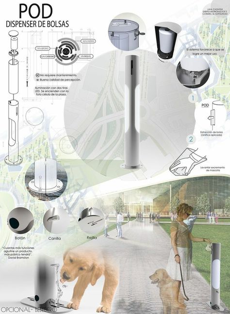 Urban Spaces Design, Urban Furniture Design, Industrial Design Portfolio, Presentation Board Design, Architecture Design Sketch, Bag Dispenser, Presentation Layout, Industrial Design Sketch, Urban Furniture