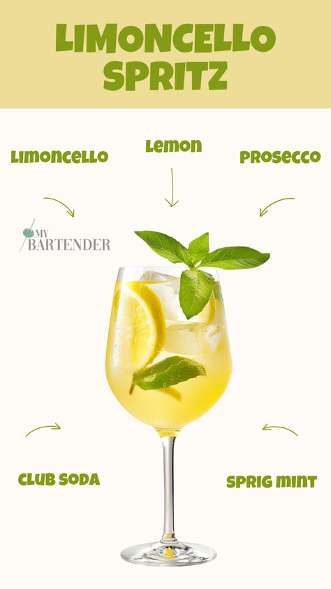 Limoncello Spritz Lemon Food Ideas, Limoncello Prosecco Cocktail, Lemon Spritz Cocktail, Limoncello Bar, Spritz Cocktail Recipes, Yellow Cocktails, Lemon Cocktails, Bar Architecture, Lemon Spritz