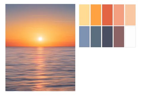 Seashore Sunrise colour palette. In an attempt to try surface pattern… | by Joy Phillips | Medium Sunrise Color Palette, Coloring Palette, Make A Color Palette, Sunset Color Palette, Sunrise Colors, Planner Board, Winter Sunrise, Winter Retreat, Color Palette Yellow