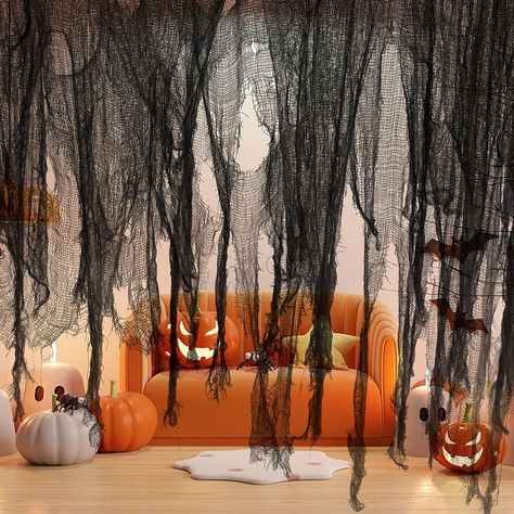 halloween decorations, decorations, halloween, pumpkins, plushies, pillows, ghost pillow, ghost decor, ghost Black Gauze Halloween Decor, Kitchen Halloween, Witches Kitchen, Halloween Curtains, Doorway Decor, Halloween Party Decoration, 18th Bday, Kid Friendly Halloween, Scary Creepy