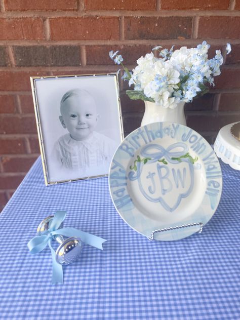 Gingham Birthday Party, Classic First Birthday Boy, Blue First Birthday Party, Blue White First Birthday, Blue And White First Birthday, Blue And White Gingham Baby Shower Ideas, Blue Gingham 1st Birthday, Classic Blue And White First Birthday, Blue And White Gingham First Birthday