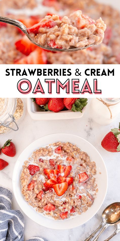 Strawberries And Cream Oatmeal, Bowl Of Strawberries, Steel Cut Oatmeal Recipes, Slow Cooker Oatmeal, Pumpkin Pie Oatmeal, Meals Of The Day, Strawberry Oatmeal, Homemade Oatmeal, Blueberry Oatmeal