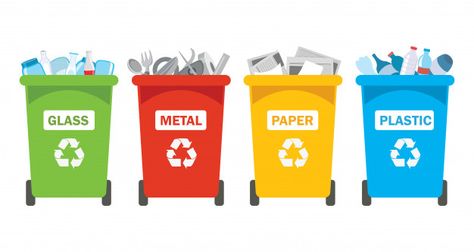 Recycle bins for plastic, metal, paper a... | Premium Vector #Freepik #vector #water #children #paper #nature Waste Management Open, Types Of Waste, Bin Labels, Waste Management, Recycling Programs, Waste Paper, Trash Bins, Plastic Glass, Recycling Bins