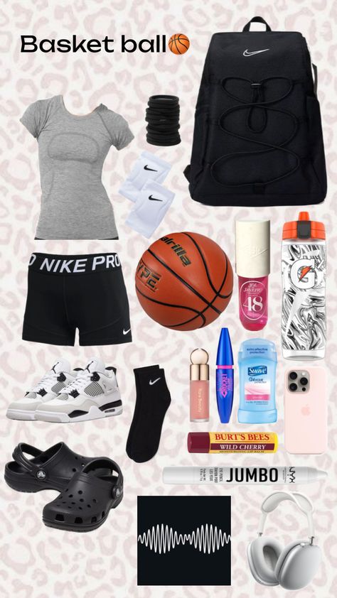 What To Pack For Basketball Practice, What To Put In Your Basketball Bag, Baddies Hairstyle, Sports Bag Essentials, Girls Gym Bag, Basketball Fits, Inspirational Volleyball Quotes, Basketball Outfits, Basketball Books