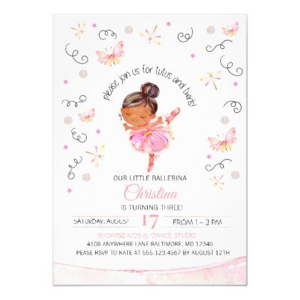 Tutu's and Twirls Ballerina Birthday Invitation Ballerina Party Invitations, Ballerina Party Theme, Ballerina Birthday Party Decorations, Hello Kitty Invitations, Tutu Birthday Party, Ballerina Invitations, Ballet Birthday Party, Ballet Birthday, Girls Birthday Party Themes